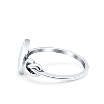 Vintage Style Oval Knot Ring Solid Oxidized Lab Created White Opal 925 Sterling Silver